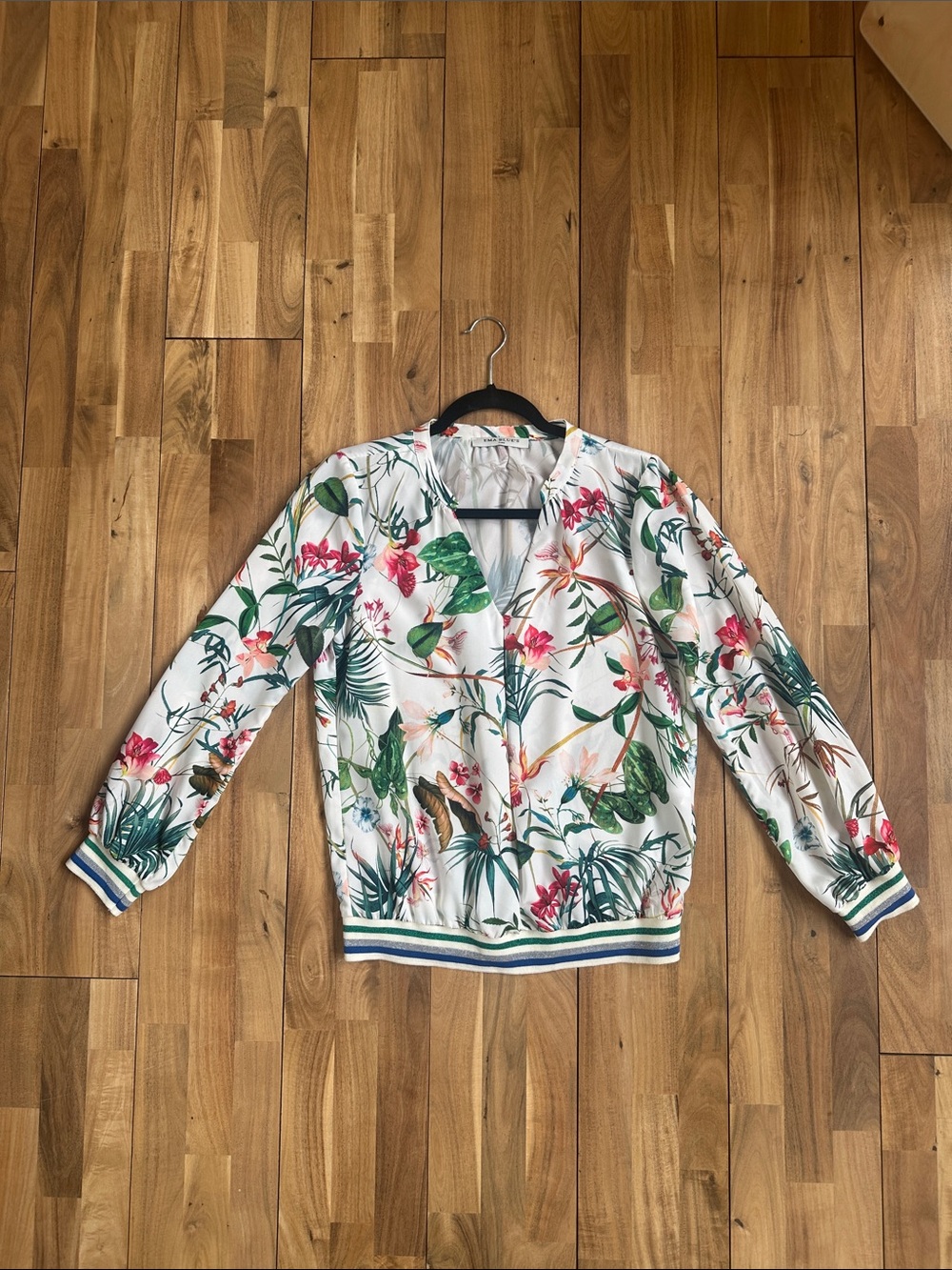 Floral Print White Bomber Blouse